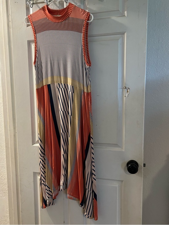 Anthropologie Dresses & Skirts - Anthropologie Coral, Navy, Cream & Yellow Striped Asymmetrical Sleeveless Dress